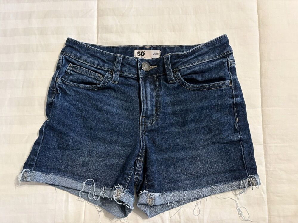 So Low Rise Mid Shorts Juniors 5/27W Denim Blue Jean